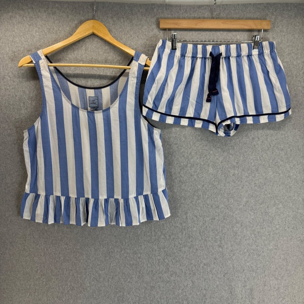 Jane & Bleecker Blue White Striped Pajama Set 2 Piece Shorts Tank Size Medium